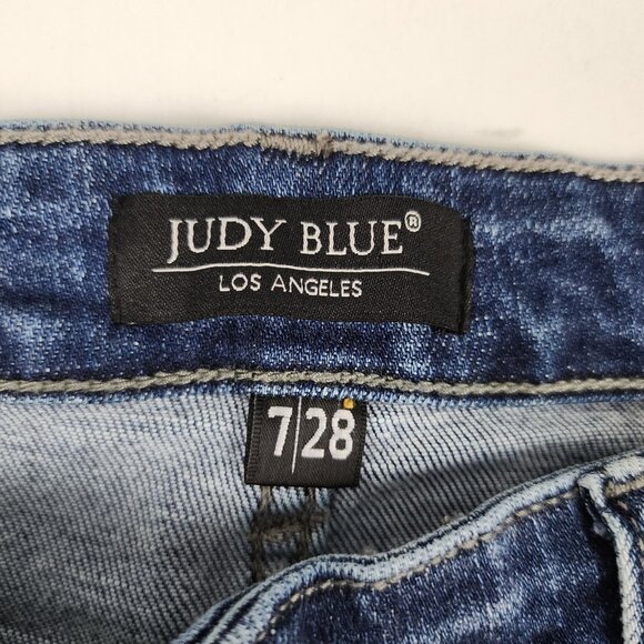 Judy Blue Jeans Womens 7/28 Blue Distressed Boyfriend Fit Button Fly JB2169LT - Picture 6 of 13
